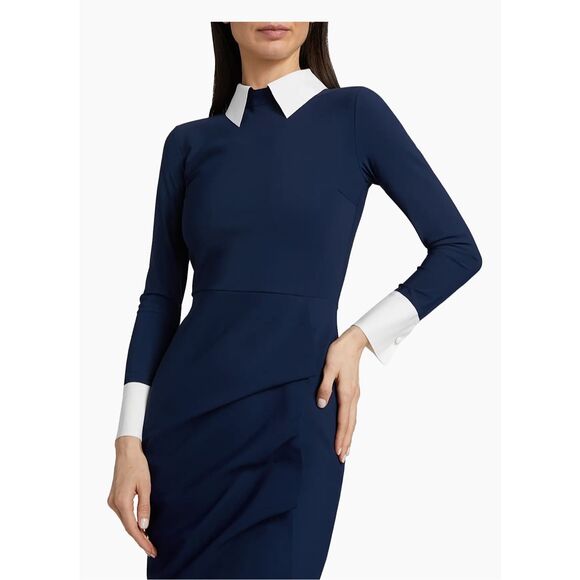 Chiara Boni La Petite Robe Womens Ferflo Bic Collared Cocktail Dress Blue 8 - Picture 2 of 13